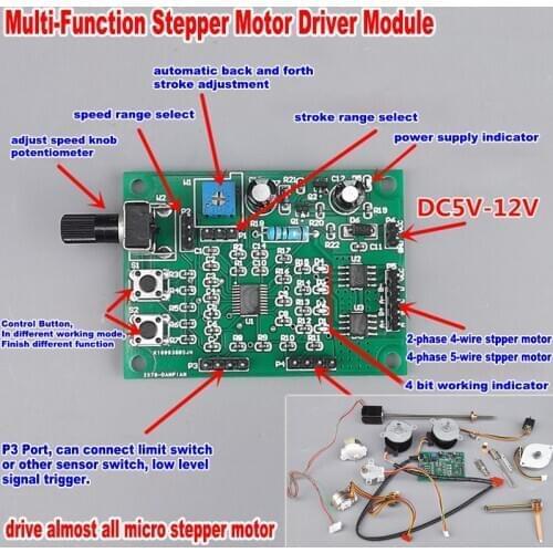 2PCS DC 5V-12V 6V Stepper Motor Driver Mini 2-phase 4-wire 4-phase 5-wire Multifunction Step Motor Speed Controller Module Board