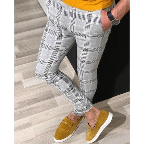 Mens Plaid Pants Verified Formal Elegant Casual Business Office Suit Trousers Slim Fit Joggers Tartan Skinny Elastic Sweatpants