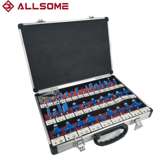 ALLSOME 35pcs 1/4inch Shank Router Bit Set Tungsten Carbide Tip Router Wood Cutter Tool Set Milling Cutters for Woodworking