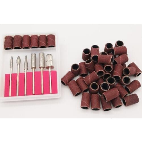 100pcs sanding Nail Drills + 6Pcs Nail Art Drill Bit Replace Sandpaper Head Set with Case Polish Tips Grinding Shaping Machine