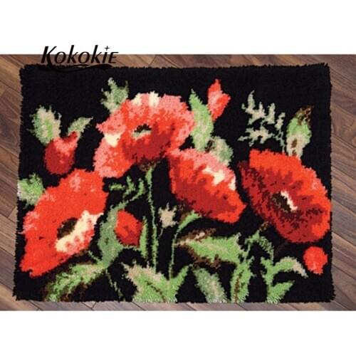 Flowers latch hook kits for adults large printed canvas yarn carpet diy latch hook rug kits carpet embroidery carpet diy rug