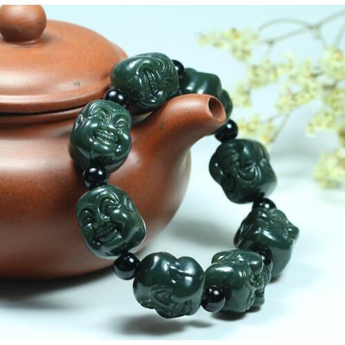 Natural Hetian Jade Buddha Head Elastic Bracelet Charm Jewellery Fashion Accessories Hand-Carved man woman Amulet Gift New