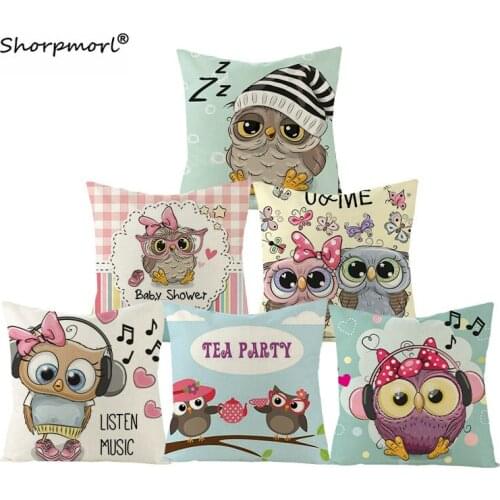 Cartoon Owl Pillowcase Cushion Cover Home Decorative Cute Animal Linen Living Room Office Sofa Car Throw Pillow Covers 45x45cm