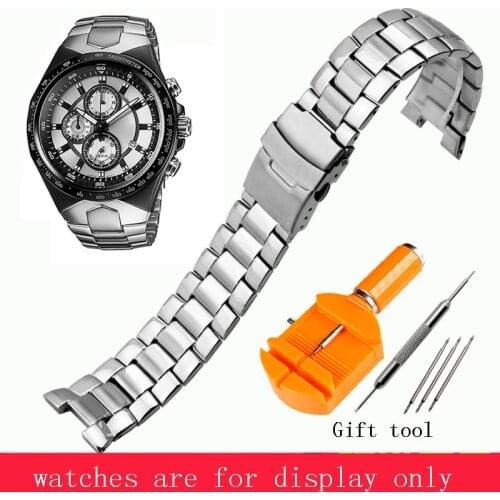 Solid Stainless Steel Watchband Silver Notch Interface Bracelet Replacement Strap For EDIFICE Series EF-534D Mens Watch Chain