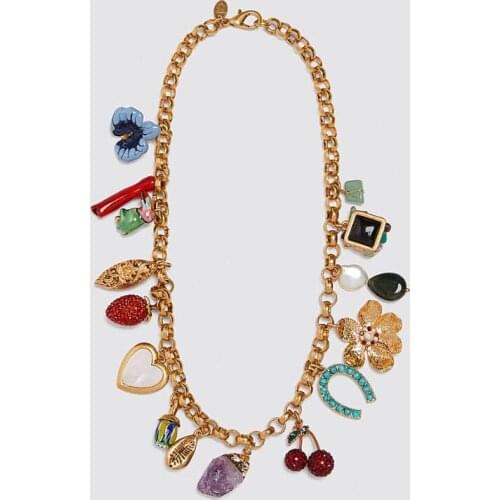 2020 New ZA Choker Necklace Jewelry Women Golden Chian Heart Flowers Pendants Necklace Indian Ethnic Statement Choker Necklace