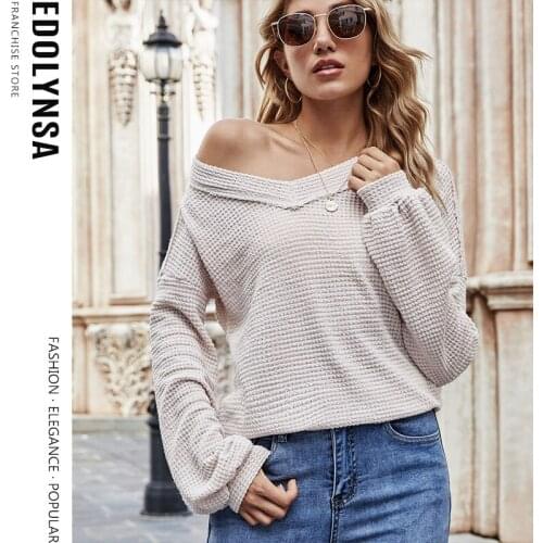 Sexy off shoulder womens sweater Solid lantern sleeve casual Tops autumn winter women clothing 2020 New Office Lady sweater