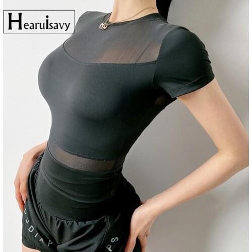 Sexy Mesh Breathable Yoga Shirts For Women Gym Quick-Drying Running Fitness Crop Top Short Sleeved T-Shirt Female Sport Clothing