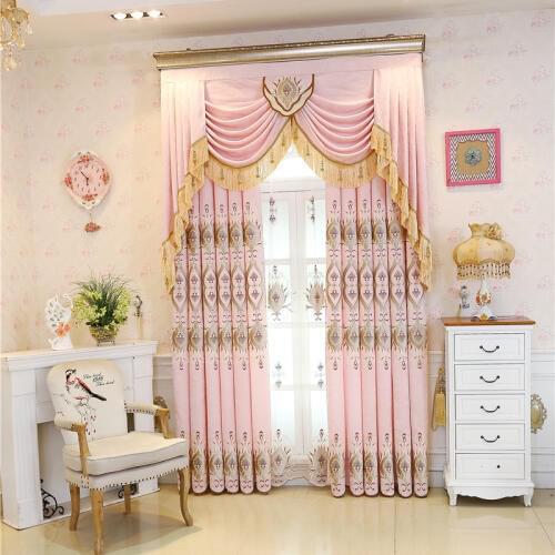 Modern luxury chenille embroidered decorative curtains for living room windows with high quality pink curtains for bedroom hotel