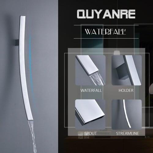 Vidric Modern Chrome 27.5 inch Waterfall Spout Wall Mount Basin Faucet Single Handle Mixer Tap Concealed Bathroom Sink Torneira