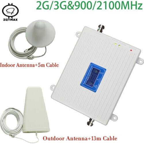 ZQTMAX High gain 2G 3G signal booster GSM Signal repeater umts cellular signal amplifier 900 2100 Dual band + antenna set