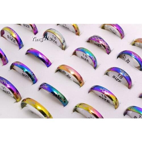 Yingwu Wholesale Men Women Rainbow Colorful Ring Titanium Steel Wedding Band Ring Wholesale Jewelry 100pcs
