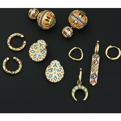 Top Quality Fancy Stamp CZ Crystals Cross Stripe Circle Earrings Studs For Women INS Jewelry