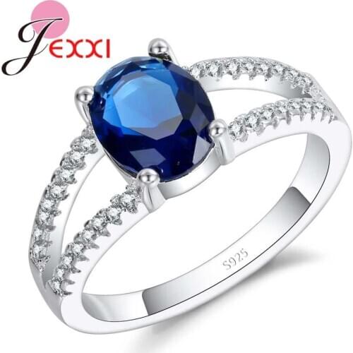 Popular Blue Crystal Ring Girl Female Engagement Party Zircon Accessory Pure 925 Sterling Silver Rings For Women Lady