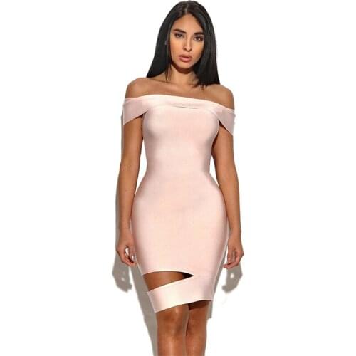 Summer Off Shoulder Sexi Bandage Dress For Women 2021 Fashion Slash Neck Hollow Out Sheath Vestidos Clubwear Party Dresses