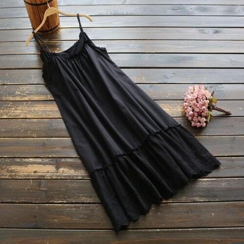 5553 Women Sweety Dress Japan Style Embroidery Solid Cotton Strap Adjustable Midi Dresses Women Sleeveles Sling Dress Summer