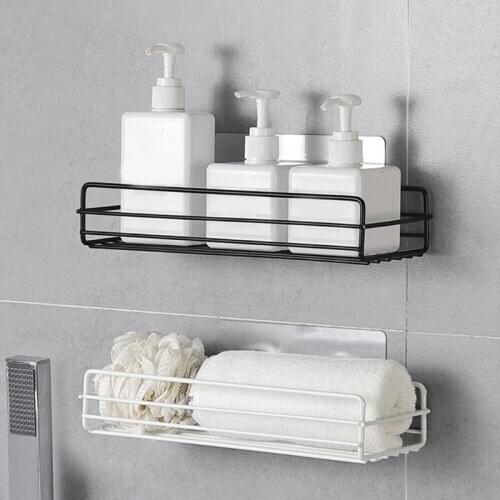 1PC 2 PCS Bathroom Shelf Corner Storage Rack Organizer Shower Wall Shelf Adhesive No Drilling Iron Kitchen Bathroom Shelve