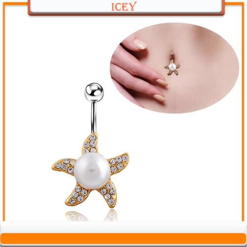 Starfish pearl Navel button human body piercing gold-plated navel nail alternative popular jewelry