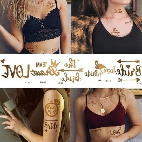 10pcs Custom Flash Wedding Temporary Tattoos Fake Bridesmaid Bride Bridal Body Tatoos Glitter Bachelorette Party Tatoo Supplies