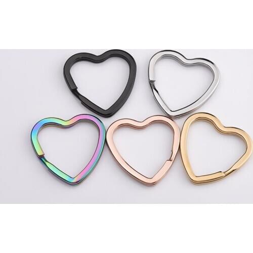 100% Stainless Steel Heart KeyRing Keychain Rose Gold/Gold/Black/Silver Color Metal Heart Split Ring Key Ring Wholesale 20pcs