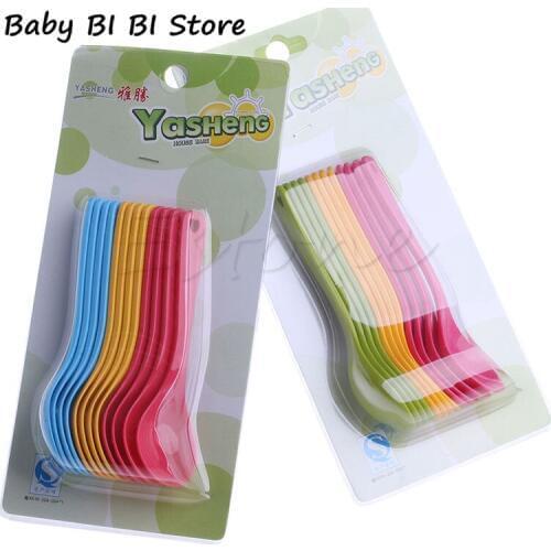 12Pcs Baby Feeding Spoon Safe Plastic Toddler Training Eating Spoon Set Food