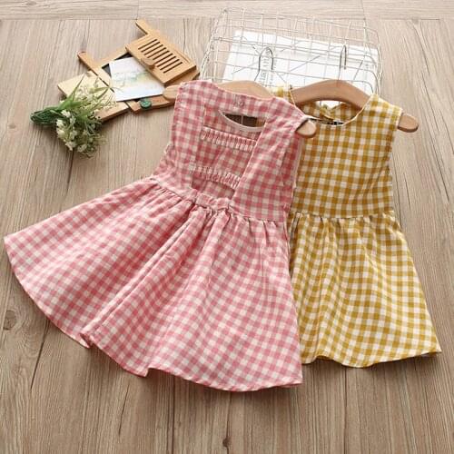 2021 Summer 2 3 4 6-12 Years Children College Style Plaid Vest Dresses O Neck Cotton Princess Backless Dress For Kids Baby Girls