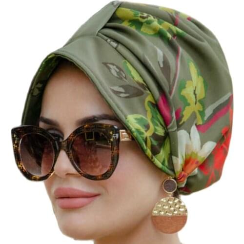 2021 New Elastic Fashion Turban Hat Solid Color Women Warm Winter Head Scarf Bonnet Inner Hijab Cap Muslim Hijab Femme wrap Head