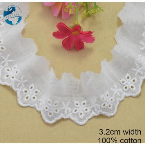 3.2cm white 100% cotton embroidery lace french lace ribbon fabric guipure diy trims warp knitting sewing Accessories#3731