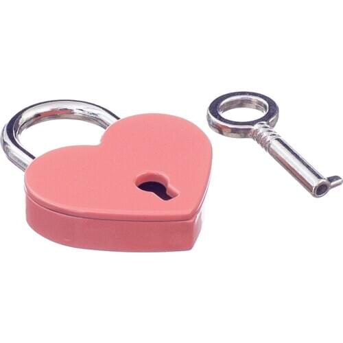 39mm Heart Shape & Key Vintage Padlock Travel Locker Set - Pink M