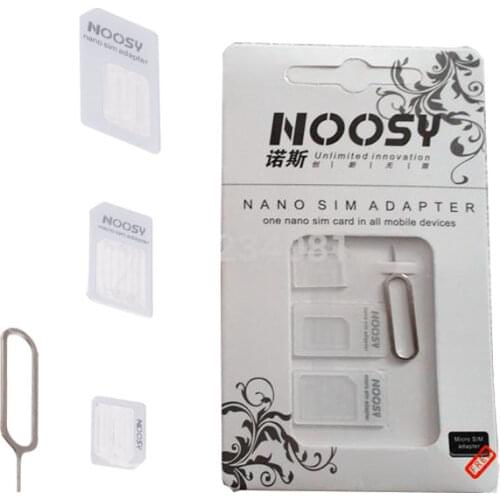 Noosy Nano 4 in 1 Micro SIM Card Adapter Connector holder Kit with Eject Pin Key Retail Package For iPhone 5/5S/6/6S/Samsung