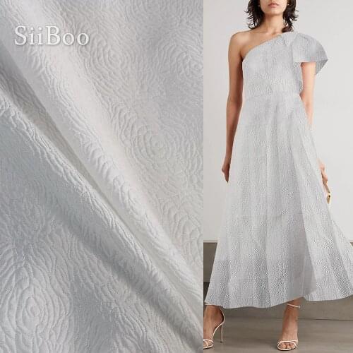 American high quality fashion rose style white embossed jacquard brocade fabric for women summer dress telas tissu SP6172