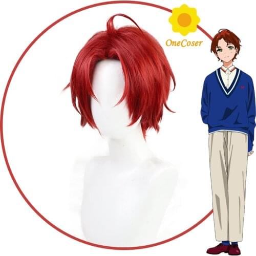 Anime WONDER EGG PRIORITY Sawaki Momoe Cosplay Wig Red Short Hair Props Heat-resistant Fiber Hair + Wig Cap Party Role Play