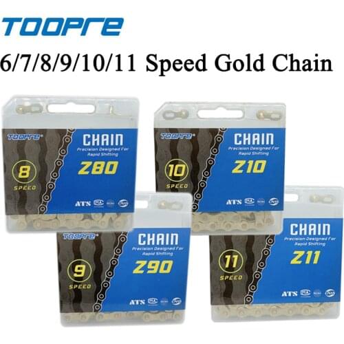 TOOPRE Bicycle Chain 6S 7S 8S 9S 10S 11S Speed 116L Gold Missing Link Full Plating Anti-Rust For MTB/Folding/Road Bike