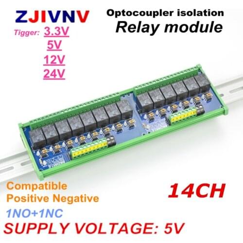 DC 5v 14 channels Optocoupler isolation Relay Interface Module tigger voltage 3.3V 5V 12v 24V PLC Signal Amplification Board