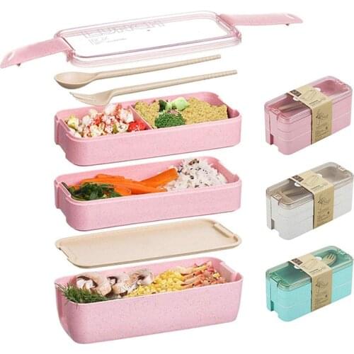 Eco-friendly Home Bento Box Microwave 3 Layer Wheat Straw Bento Lunch Box Food Containers for Kids Adult Dinnerware Foodbox
