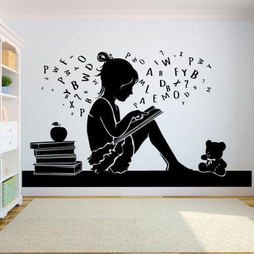 Books Wall Decal Girl Room Wall Sticker School Education Quote Reading Room Library Stickers Bookstore Bedroom Decor N301
