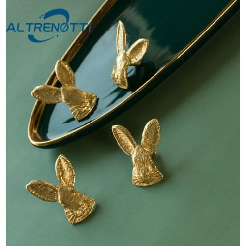 Brass Furniture Cabinet Handle Gold Rabbit Single Hole Kids Room Wardrobe Kitchen Door Pull Drawer Cupboard Knob Home Hardware