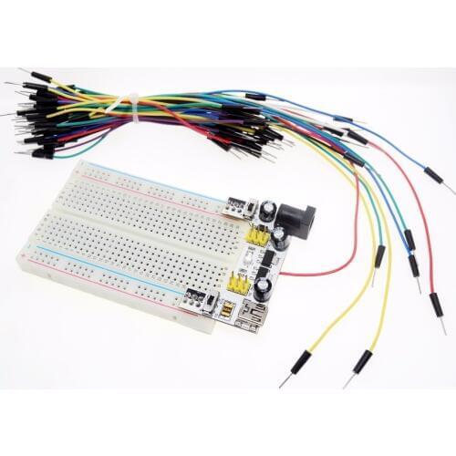 Suq 3.3V/5V MB102 Breadboard power module+ 400 points Solderless Prototype Bread board kit +65 Flexible jumper wires