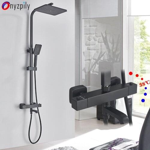 Onyzpily Matte Black Thermostatic Shower Faucet Bathroom Bathtub Thermostatic Shower ABS Handles Hot Cold Water Tap Tub