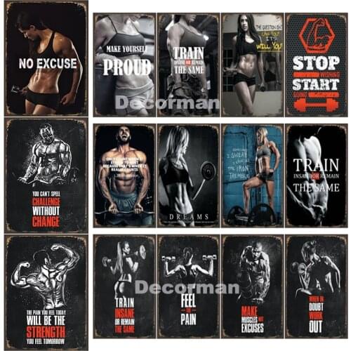 [ Mike86 ] GYM Fitness Motivation Health Metal sign Wall Plaque Retro Sports Posters Painting Bar Decor LTA-2016 20*30 CM