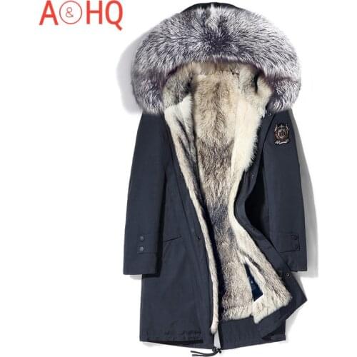 2021 Warm Winter Jacket Men Clohing Real Wolf Fur Liner Parka 100% Silver Fox Fur Collar Clothes Hommes Veste LXR968