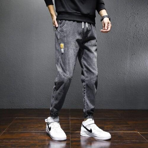 Mens Cropped trousers jeans trend printing casual jeans Men clothing jeans goth Splicing Trousers Little feet Splicing Trousers