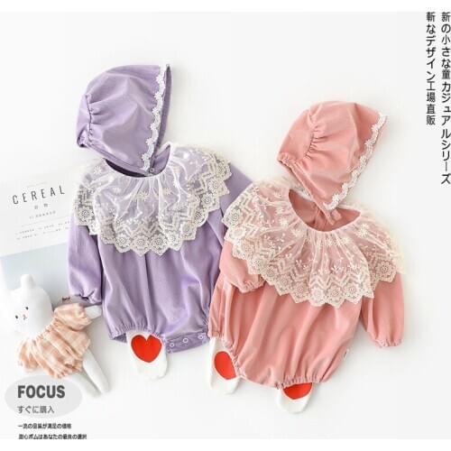 2020 Autumn New Baby Girl Korean Lace Collar Romper Cute Onesie Hat