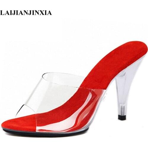 LAIJIANJINXIA New 10 CM High Heels Stripper Shoes Plump Crystal Shoes Hot Sexy Platform Womens Slippers