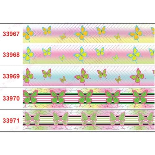 New 16mm-75mm Japanese Anime Series 15 Green Butterfly Print Grosgrain/ Elastic Band 50 Yards/Volume