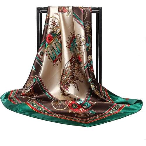 2021 new kerchief luxury brand handkerchiefs head for women shawl 90X90CM large scarf hijab wholesale satin turban Trump Shawls