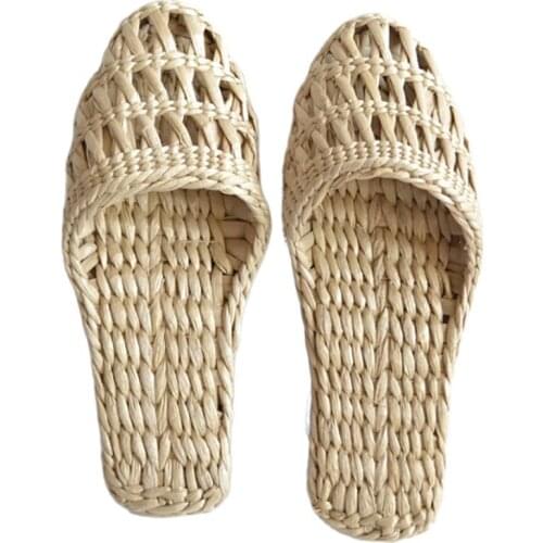 JARYCORN shoes womens straw slippers new couple shoes handmade Chinese style comfortable sandals2020 summer fashion unisex home