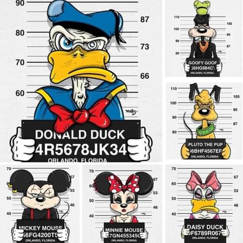 Mickey Mouse with Minnie Donald Duck Pluto In Prison Canvas Poster Prints Funny Anime Wall Art Pictures Home Decoration Gift