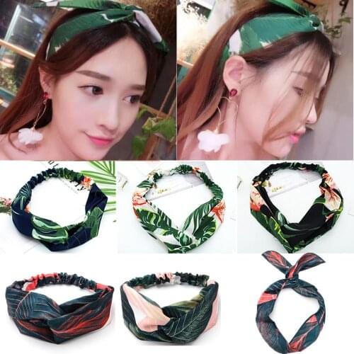 Fashion Women Chiffon Floral Bowknot Braid Headbands Ladies Girl Rabbit Ears Hairband Elastic Banana Leaf Beach Hair Accessories