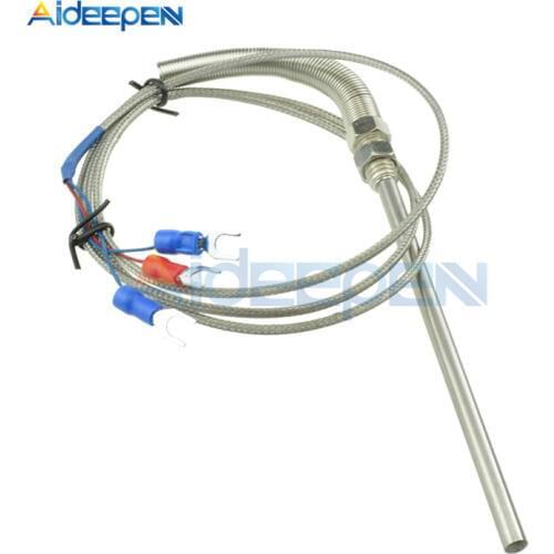 PT100 Thermocouple Wires Stainless Steel RTD Pt100 Temperature Sensor Probe M8 Thread Cable Length 1M/2M With 3 Cable Wires