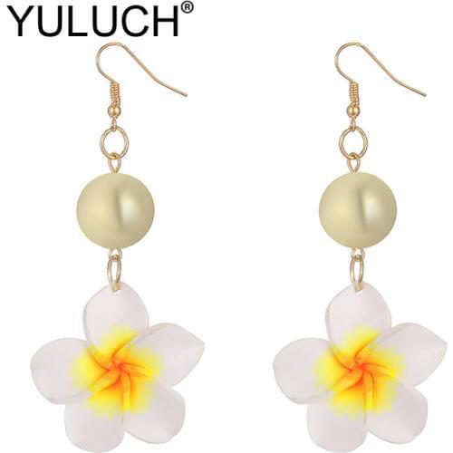 YULUCH Pop Women Plastic Flower Pompom Pom Long Dangle Earrings Fashion Jewelry Ethnic African Indian Golden Beads Drop Earrings